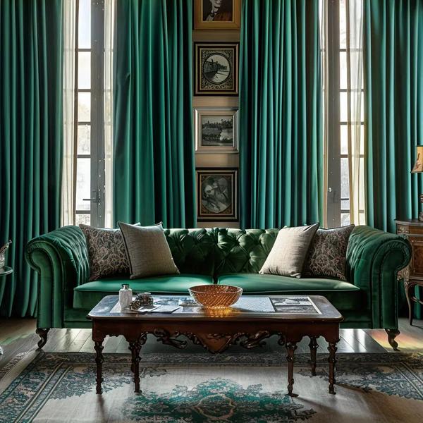 4 packs Glamour Opacity Acrylic Living Room Curtain-Blackish Green-Linas