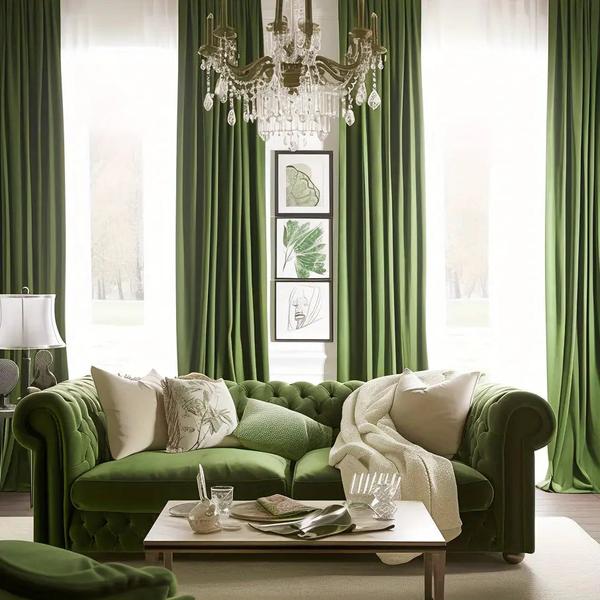 4 packs Glamour Opacity Acrylic Living Room Curtain-Grass Green-Linas