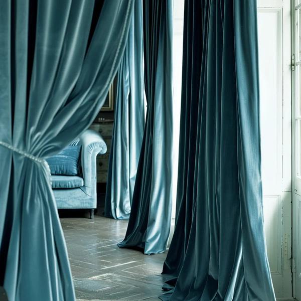 4 packs Glamour Opacity Acrylic Living Room Curtain-Lake Blue-Linas
