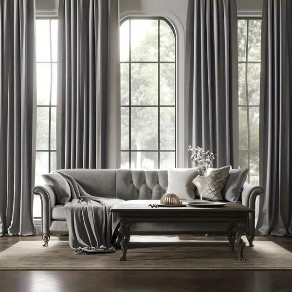 4 packs Glamour Opacity Acrylic Living Room Curtain-Light Gray-Linas