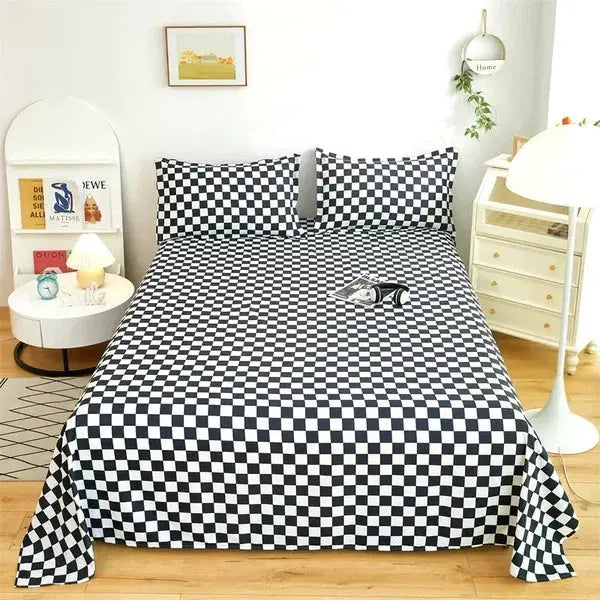 Bedroom Decor Flat Sheet with Pillowcases-Black tiles-Linas