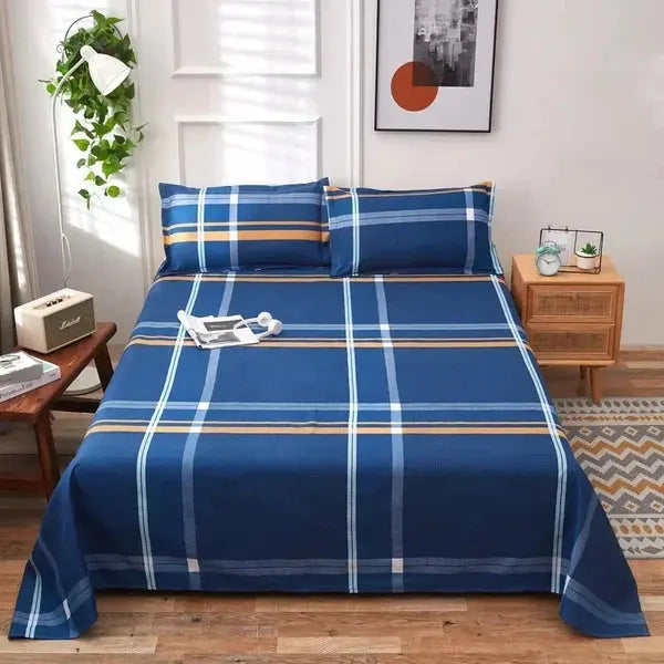 Bedroom Decor Flat Sheet with Pillowcases-Dark blue-Linas