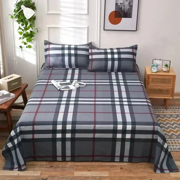 Bedroom Decor Flat Sheet with Pillowcases-Grey-Linas