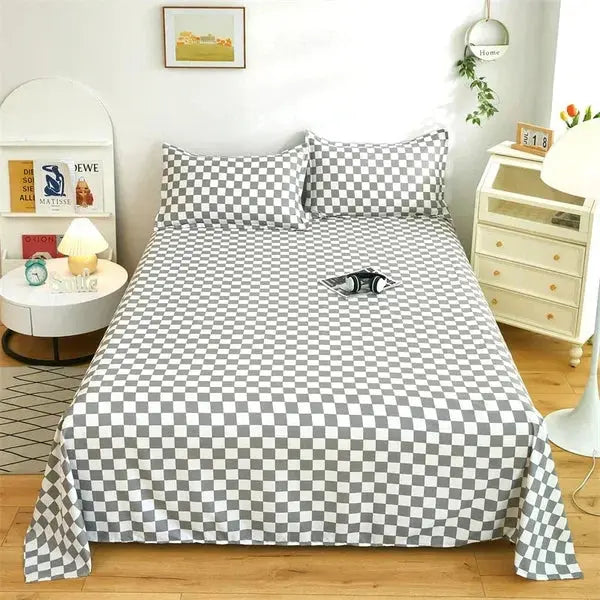 Bedroom Decor Flat Sheet with Pillowcases-Grey tiles-Linas