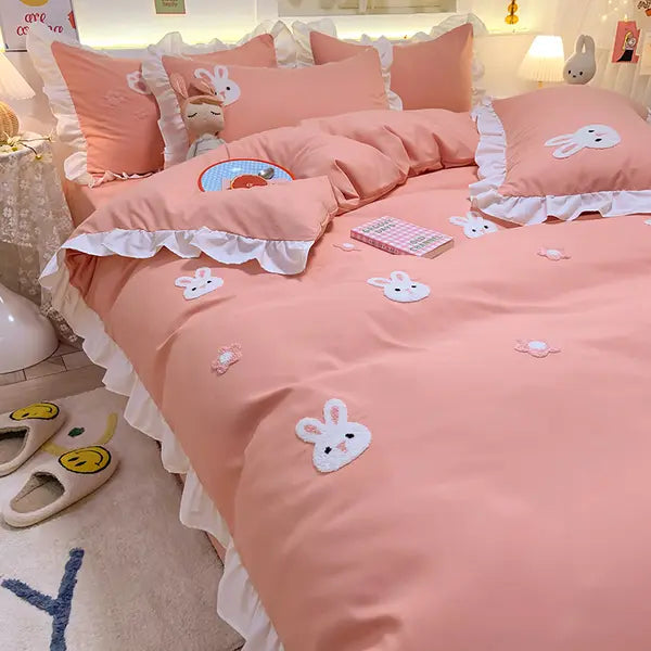 Girl's Heart Princess Duvet Cover 4 Piece-Little rabbit jade-Linas