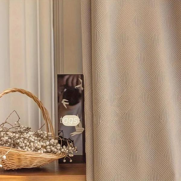 Luxury chenille blackout lounge curtain with grommets-Creamy Brown-Linas