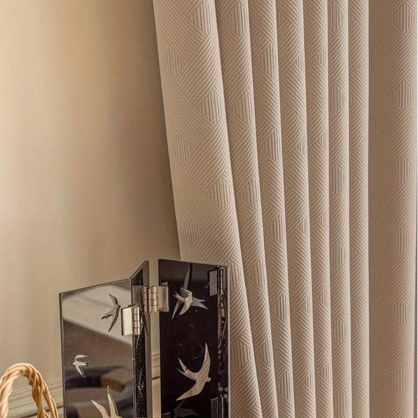 Luxury chenille blackout lounge curtain with grommets-Creamy Brown-Linas