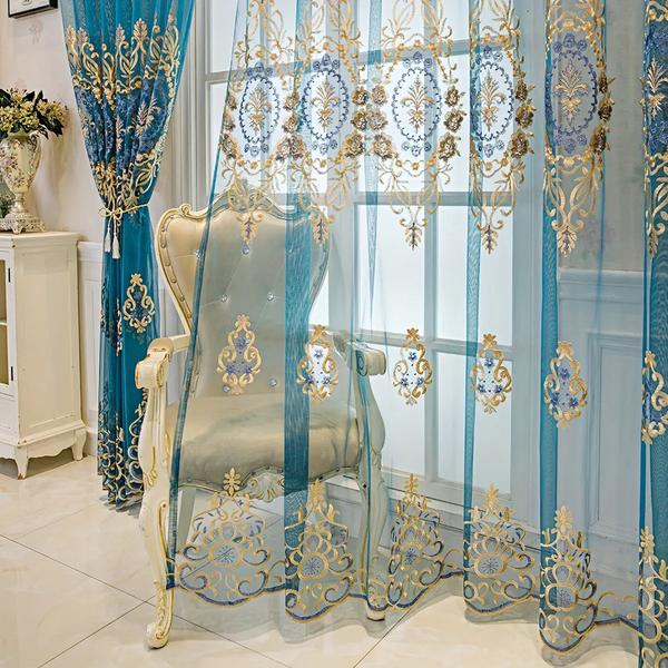 Modern Geometric Embroidered Living Room Curtains-Linas