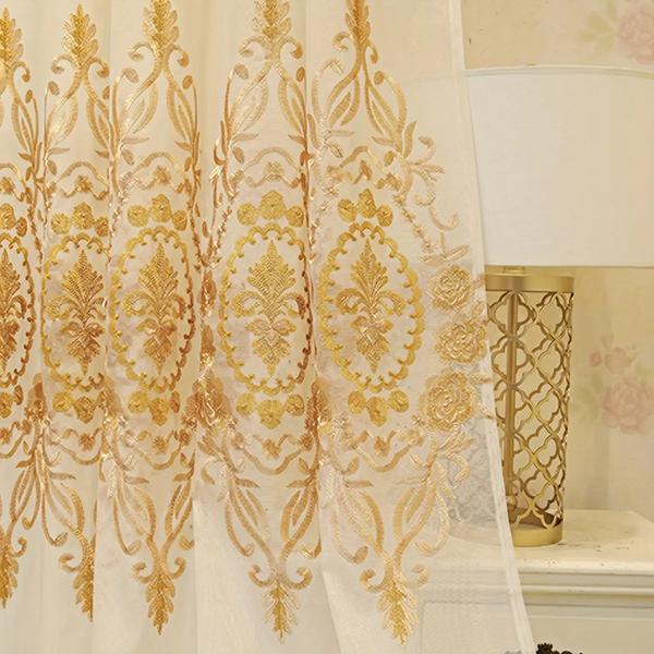 Modern Geometric Embroidered Living Room Curtains-Linas