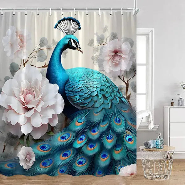 Peacock Shower Curtain Bathroom with Hooks-923AM-Linas