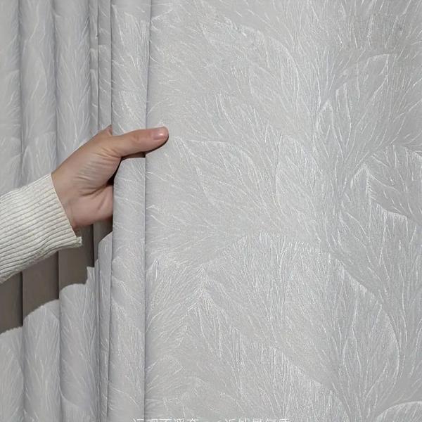Romantic Golden Feather Textured Living Room Curtains-Gray-Linas