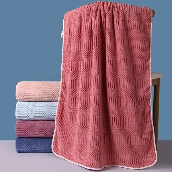 Striped Coral Velvet Bath Towels For Bathroom-Linas