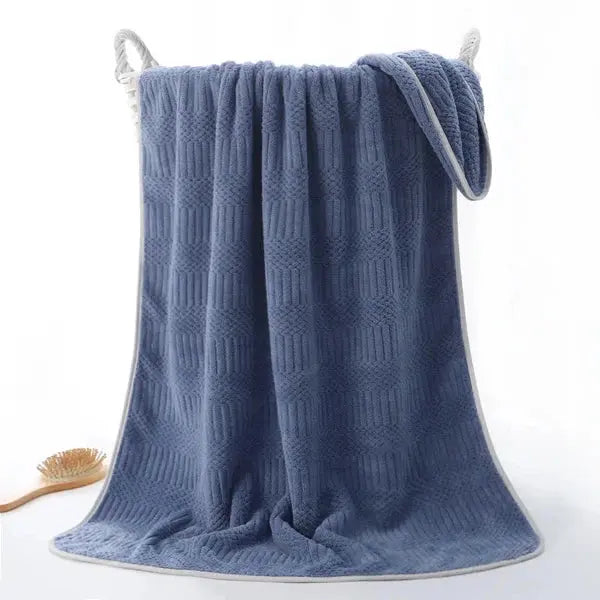 Striped Coral Velvet Bath Towels For Bathroom-Grey-Linas