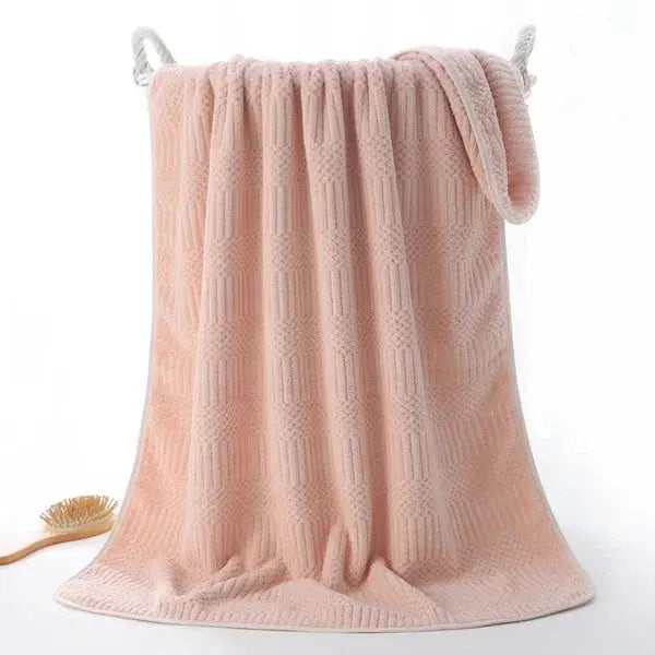 Striped Coral Velvet Bath Towels For Bathroom-Pink-Linas