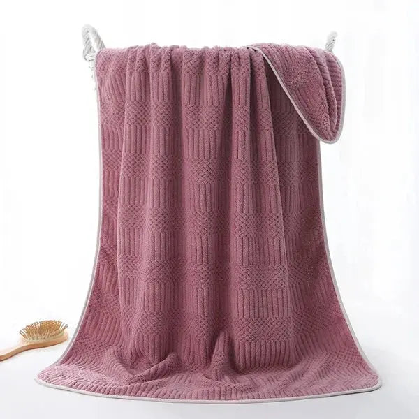 Striped Coral Velvet Bath Towels For Bathroom-Purple-Linas