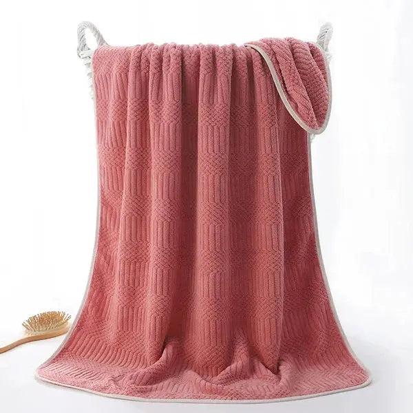 Striped Coral Velvet Bath Towels For Bathroom-Red-Linas