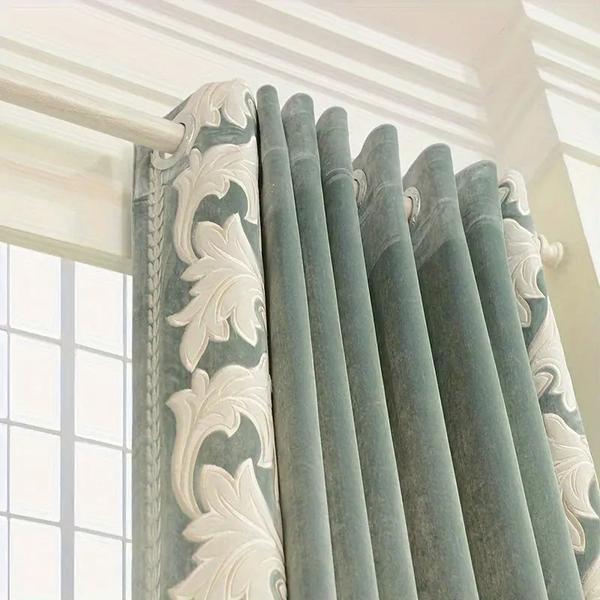 Thick Flannel Embroidery Sunshade Luxury Curtains-51.2"X39.4"(130cm*100cm)-Linas