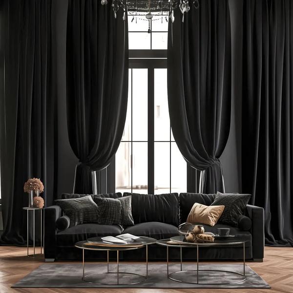 4 packs Glamour Opacity Acrylic Living Room Curtain-Black-Linas