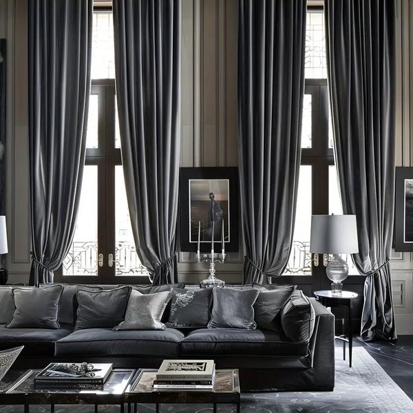 4 packs Glamour Opacity Acrylic Living Room Curtain-Dark Gray-Linas