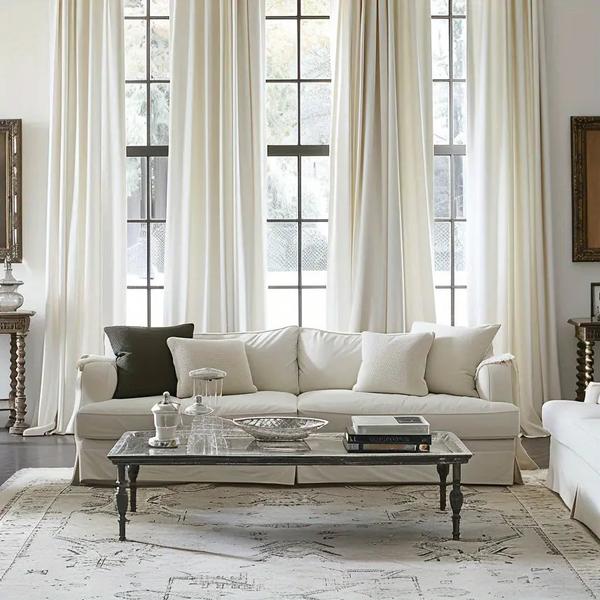 4 packs Glamour Opacity Acrylic Living Room Curtain-Ivory White-Linas