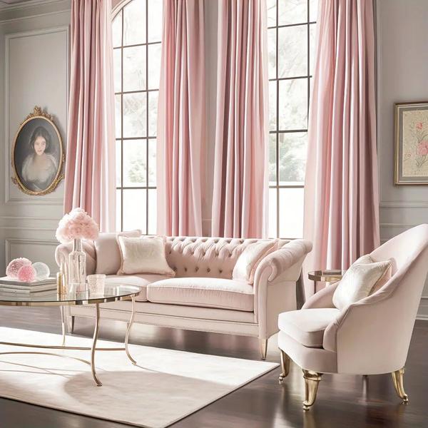 4 packs Glamour Opacity Acrylic Living Room Curtain-Pink-Linas