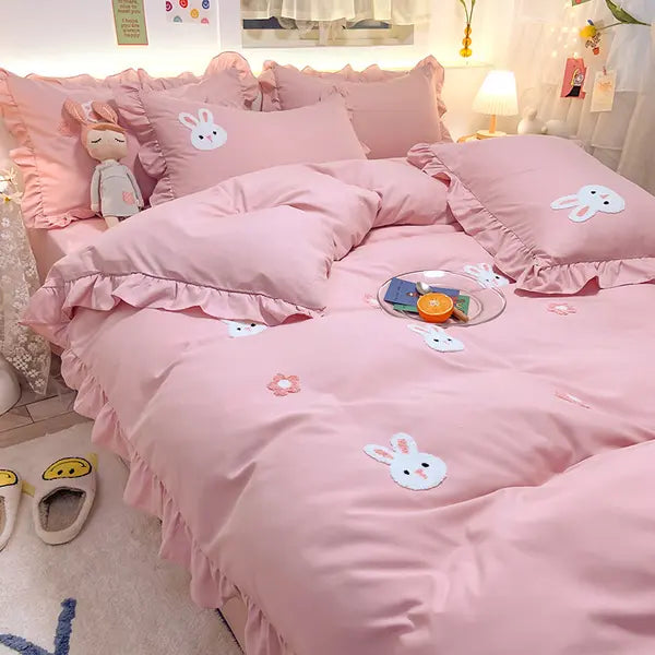 Girl's Heart Princess Duvet Cover 4 Piece-Bunny pink-Linas