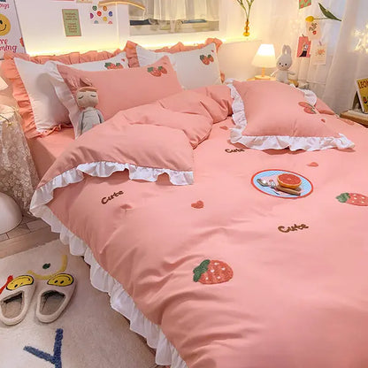 Girl's Heart Princess Duvet Cover 4 Piece-Strawberry Jade-Linas