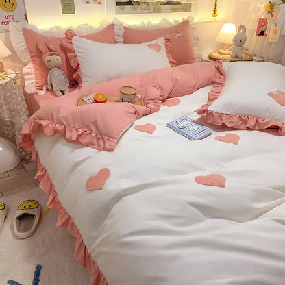 Girl's Heart Princess Duvet Cover 4 Piece-Wish white-Linas