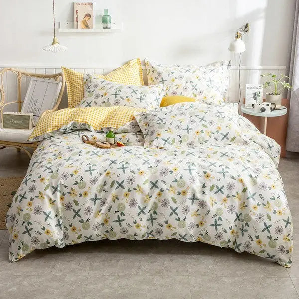 Hotel Quality Cotton Duvet cover Set 4 piece-Beauty in yellow-Linas