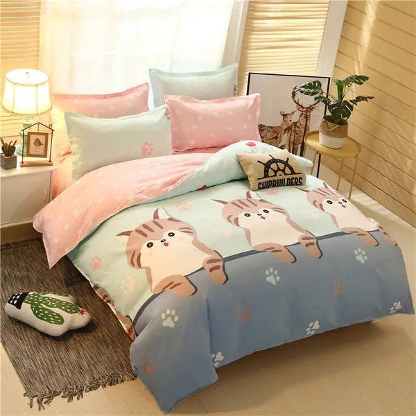 Kids Cashmere cotton Duvet Cover Set 4 piece-Big Cat-Linas