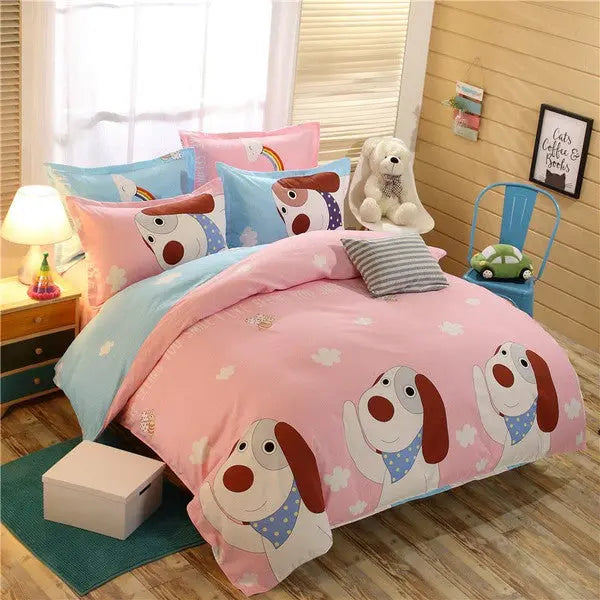 Kids Cashmere cotton Duvet Cover Set 4 piece-Pink Dog-Linas
