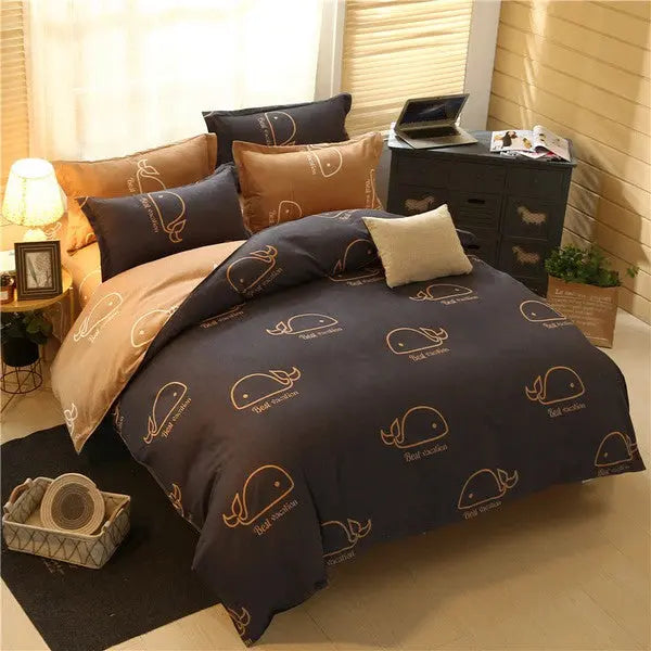 Kids Cashmere cotton Duvet Cover Set 4 piece-Whale Coffee-Linas