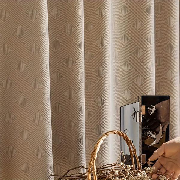 Luxury chenille blackout lounge curtain with grommets-Creamy Brown-Linas