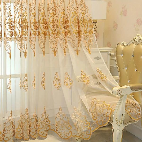 Modern Geometric Embroidered Living Room Curtains-Linas