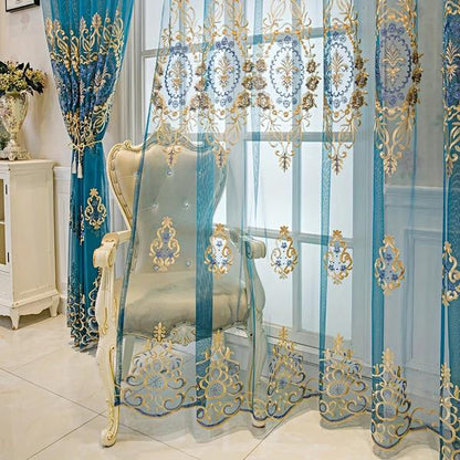Modern Geometric Embroidered Living Room Curtains-Linas