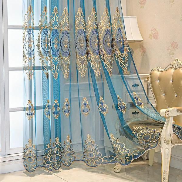 Modern Geometric Embroidered Living Room Curtains-Linas