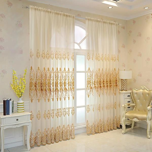 Modern Geometric Embroidered Living Room Curtains-Linas