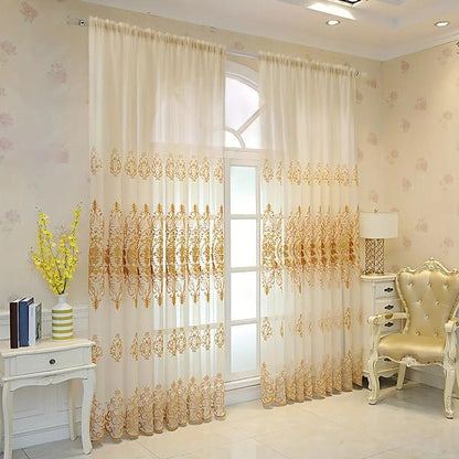 Modern Geometric Embroidered Living Room Curtains-Linas
