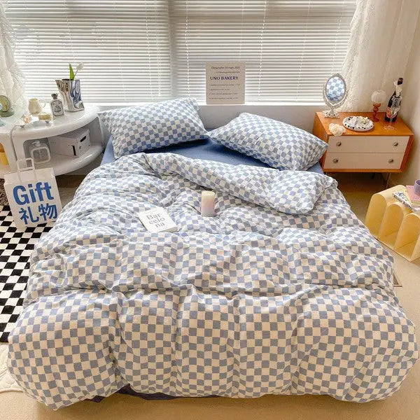 Simple Pure Blue Cotton Duvet Cover-Blue-Linas