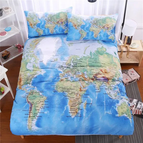 Three Pieces Duvet Cover World Map-Linas